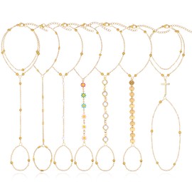 BOMAIL 7Pcs 14K Gold Plated Gold Hand Chain Bracelets for Women
