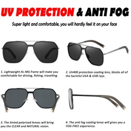 Liekkas Polarised Sunglasses Mens Lightweight Driving Sun Glasses UV400 Protection Grey Grey