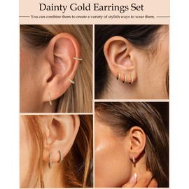 FASHGOOD 3Pairs 925 Sterling Silver Hoops Earrings for Women,14K Gold Plated Hoop Earrings,Gold Small Sleeper Hoops Huggie Earrings 8/10/12mm Hypoallergenic Hoop Earring