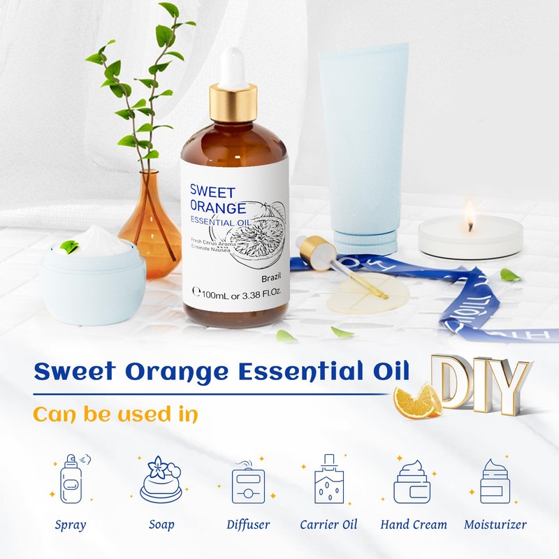 HIQILI Orange Oil 100 ml, 100% Pure Natural Essential Oil,