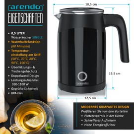 Arendo 0.5 Litre Kettle, B Black