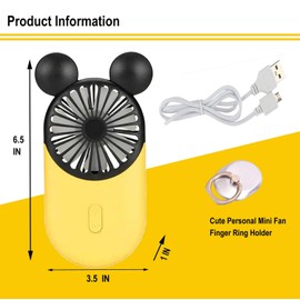 ZSHMJMJ Cute Personal Mini Fan, Mini Handheld USB Rechargeable Portable Fan with Stylish LED Light,3 Speed Adjustable,Cute Mouse,for Kids Girls Woman Outdoor Travel