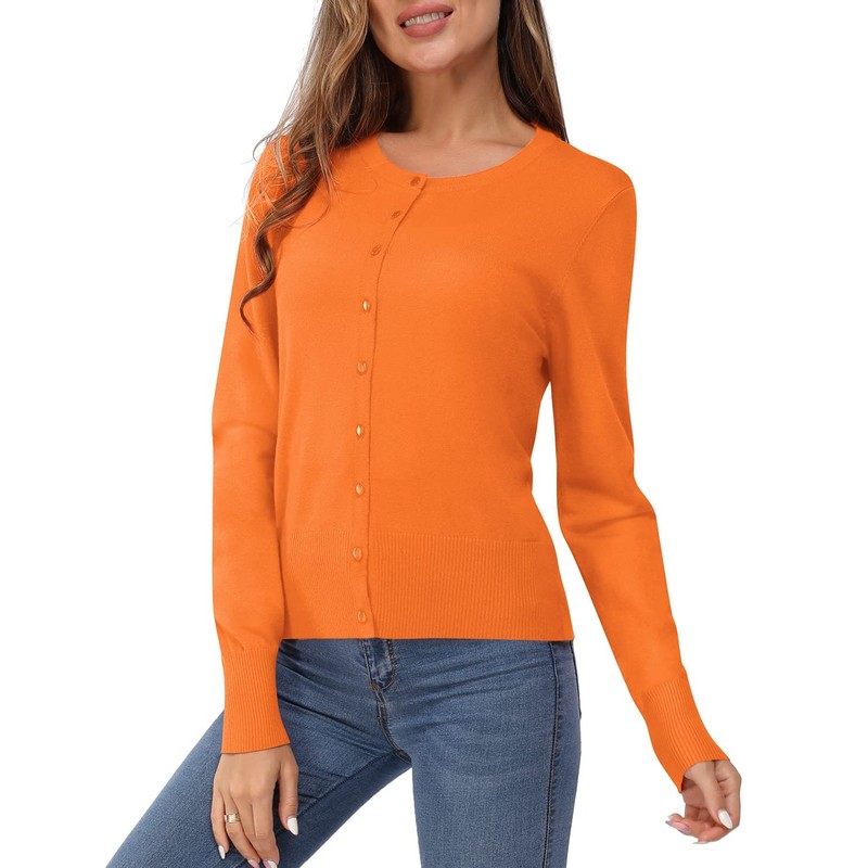 VOTEPRETTY Lightweight Cardigan, Women's Cardigan, Long-Sleeve Summer/Autumn Solid Top, orange