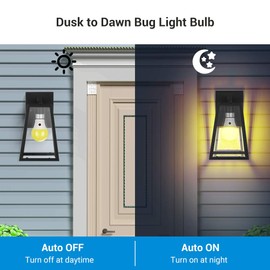 DEWENWILS A19 Dusk to Dawn LED Outdoor Light Bulb, Yellow Bug Light Bulbs for Outside, 2000K Amber Glow, 9W Equivalent 60W, E26 Base, LED Amber Light Bulbs for Porch, Patio, Backyard, 4 Pack UL Listed