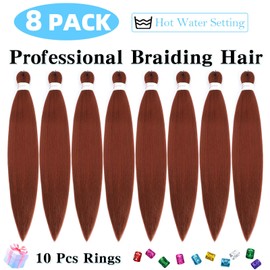 Pofworld Braiding Hair Pre Stretched Braiding Hair 20 Inch 8 Pack Copper Red Prestretched Braiding Hair For Box Braids Crochet Hair Professional Soft Knotless Braid Hair For Women Girls (20Inch,350#)