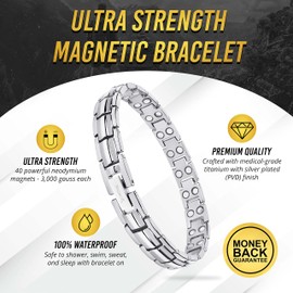 MagnetRX® Ultra Strong Titanium Magnetic Bracelet for Women - Magnetic Titanium Bracelet Length Adjustable with Size Tool Women's Bracelets (Silver)
