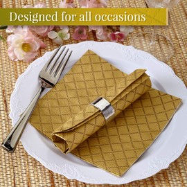 Silver Spoons DISPOSABLE QUILTED COCKTAIL NAPKINS | European Made Linen Like Napkins | for Upscale Wedding and Dining | 16 pc | Gold
