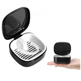 Yuannee Braces Box with Strainer,Portable Denture Retainer Case with Vent Holes Compact Leak Proof Storage Box Invisible Braces Storage Box for False Teeth Braces Night Guards Aligners(Black)