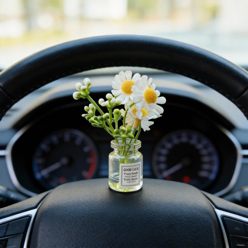 houlishu 3-Pack Daisy Flower Car Decor, Cute Dashboard Mini Vase