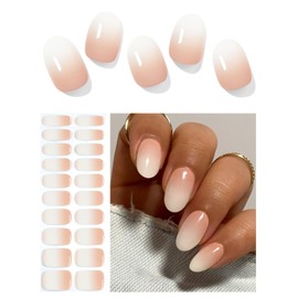 AutyaMee Semi Cured Gel Nail Strips (Beige Ombre), Gradient, 20 Pcs Gel Nail Wraps, Stickers, UV Light Required, Salon Quality, Long Lasting