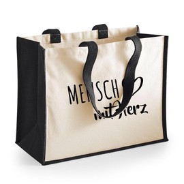 HUURAA Jute Bag Man with Heart Carry Bag Black 21 Litres with Motif for the Greatest People Gift Idea for Friends and Family, multicoloured