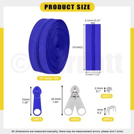 Mardatt 81Pcs Zipper Repair Kit, 10 Yards #5 Nylon Zipper Tape with 10Pcs Zipper Slider, 10Pcs Double Zipper Slider, 20Pcs Bottom Stopper, 40Pcs Top Stopper for DIY Sewing Craft(Dark Blue)