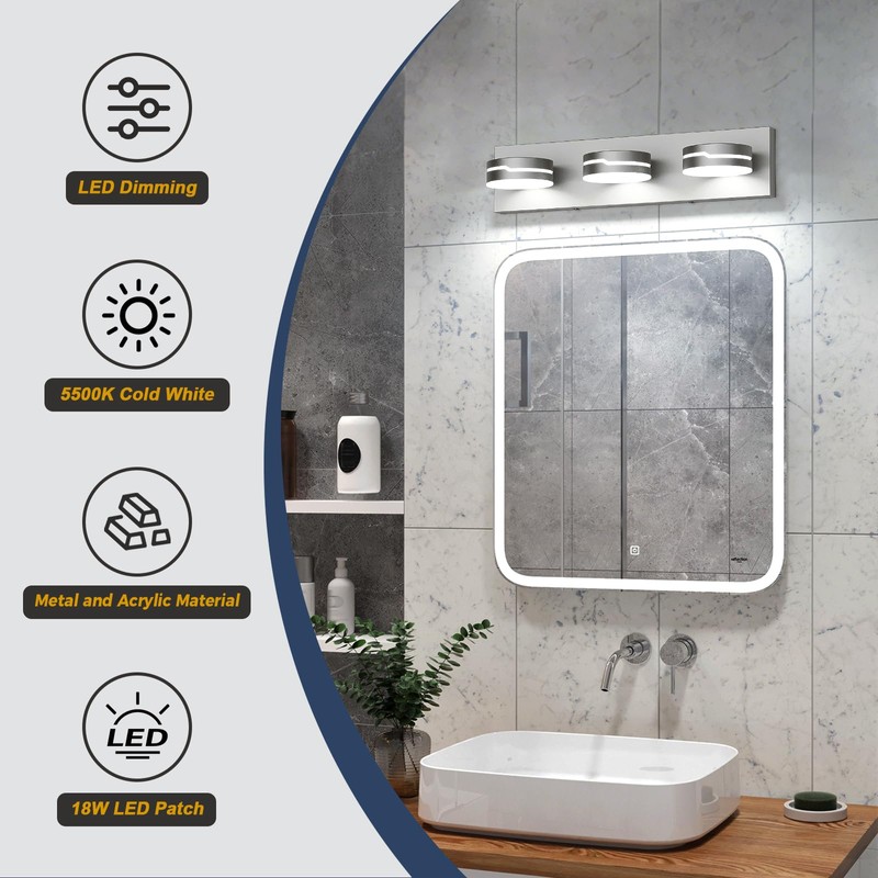 MKBNG Vanity Lights for Bathroom, 18.9in Brushed Nickel Bathroom Light