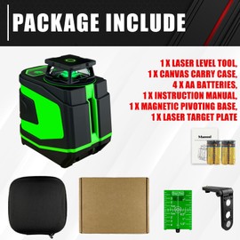 5 Line Laser Level,100ft Self-Leveling Green Laser Level,Cross Line Laser,Vertical and horizontal lines,Rotates 360 Degrees,Include Magnetic Pivoting Base, Portable Bag, Laser Target Plate,Batteries