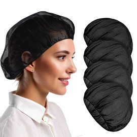Nogeqi Pack of 4 Black Hair Net Kitchen Unisex Elastic Chef's Hat Women, Breathable Chef Hat Men, Washable Chef Hat, Mesh Chef Hat for Industrial Workshop Hat, black, M - L