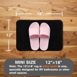 PureSwan Small Bathroom Rug 12"x18" – Washable and Absorbent Bath Mat, Non Slip, Thick Soft Chenille Bath Rugs for Bathroom, Shower, Sink, Dog mat(Black)