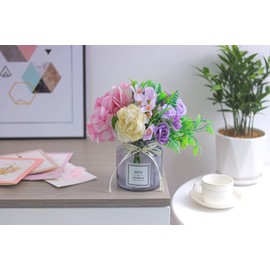 Moomass Artificial Rose Flower Bouquet Set, Hydrangea Hand Bouquet and vase, Ins Style Artificial Flower Set（Purple）