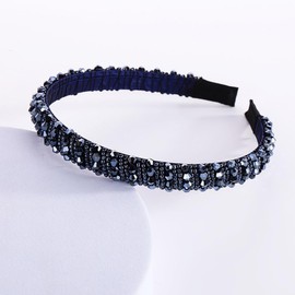 TSUOUKL Headband for Women with Crystal Beads Headband Hair Accessories Headband Dark Blue Glitter Headbands for Girls Cute Glitter Wide Thick Headbands Bling Non-Slip