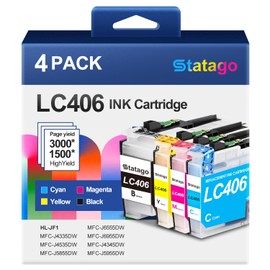 Statago LC406 Ink Cartridges for Brother Printer for Brother LC406 LC406XL Ink Cartridge Work for MFC-J4535DW MFC-J4345DW MFC-J4335DW MFC-J5855DW MFC-J5955DW MFC-J6555DW MFC-J6955DW Printer (4 Pack)
