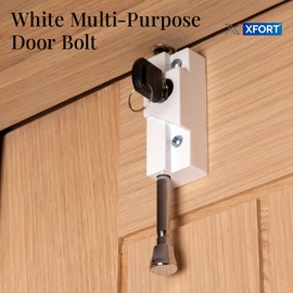 XFORT White Multi-Purpose Door Bolt - Universal Sliding Bolt Lock with Keys for Internal and External - Garage Door Lock, Gate Bolt Lock, Shed Latch