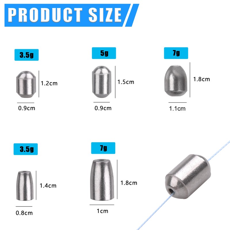 Fishing Iron Sinker Weights-70pcs Hollow Bullet Worm Sinker Weights with