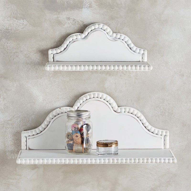 47th & Main Beaded Wood Wall Shelf, Small, White