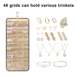 1 x Double Sided Jewellery Display Stand, 32 Storage Pockets, Earring Organiser for Necklace, Bracelet, Earrings, Necklace, Rings, Watches (Length 88cm)