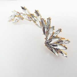 fdsmall 14K Gold Plated Cubic Zirconia Ear Crawler Earrings 2PC Crystal Leaf Climbers Crawler Jewelry Jacket Earrings for Women Girls (Gold)