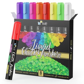 TFIVE Chalk Markers - 8 Color Chalk Pens and 24 Labels - Dry & Wet Erase, Reversible Tip, for Chalkboards, Signs, Windows, Blackboard, Glass, Mirrors, Liquid Chalk