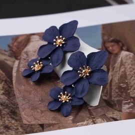 Cimenexe Bohemian Resin Flower Earrings Blue Enamel Flower Earrings Exaggerated Flower Dangle Earrings Floral Petal Flower Stud Earrings Jewelry for Women and Girls(blue)