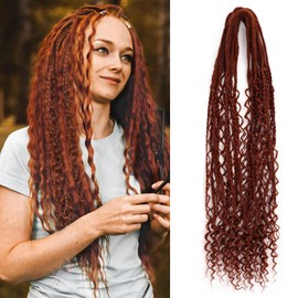 BRUNNACE 24 Inch DE Dreadlock Extensions Boho Box Braids Double Ended Thin 0.6cm Synthetic Dreadlock Extensions 10 Strands Handmade Dreadlocks Copper Red
