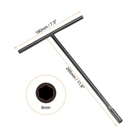 sourcing map T-Handle Metric Socket Wrench 8mm CR-V 6-Point Hex Hexagon T-Shape Spanner for Motorcycle Bicycle Car Repair, Black