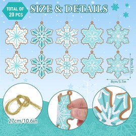 Whaline 20Pcs Winter Hanging Ornaments Blue Gingerbread Snowflake Ornaments with Ropes Christmas Silicone Tree Pendants Wall Decoration for Xmas Winter Wonderland Craft Home Party Backdrop Supplies