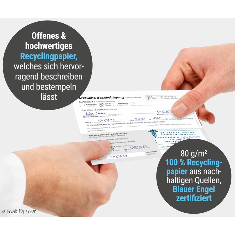 Frank Paperman® 150 x medical certificates, 3 x pads of