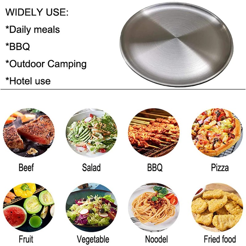 JXHAPY Reusable Brushed Metal Dinner Plates-Stainless Steel Round Plates,Dinner Plate