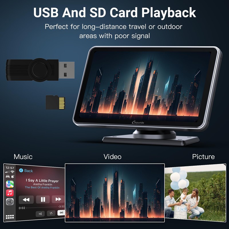 Carpuride W701, Portable Wireless CarPlay Screen for Car- 7 Inch