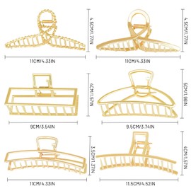 Kavya Hair Claw Large Metal Pack of 6 Hair Clips Women's Non-Slip Hair Clip Gold Strong Hold Hair Clips for Women Thick Thin Long Hair