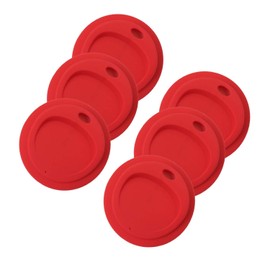 THINKCHANCES Reusable Food Grade and BPA Free Silicone Oval Straw Hole Sip Coffee Juice Drinking Lid for Mason, Ball, Canning Jars (Wide Mouth, Candy Red) 6 Pack