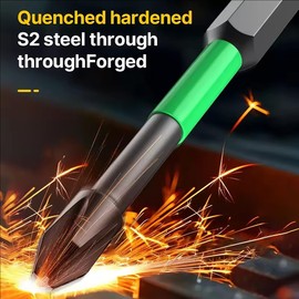 HUHAO Magnetic Screwdriver Bit Set,3 PCS Electric Drill Screwdrivers Magnetic Impact Driver Bit PH2 Premium S2 Steel 1/4" Hex Shank for Impact Drivers, Professional & DIY Use