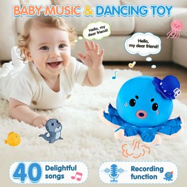 Dancing Octopus Baby Toy for 12-18 Months, Rechargeable Musical Plush Interactive Toy - 40 Songs & Recording Feature, Crawling Tummy Time Toy, Soft Sensory Toys for Toddlers 1-3, Gifts for Infants