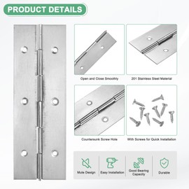 M METERXITY 2-Pack Piano Hinges, 6 Inch / 150mm Stainless Steel Continuous Piano Hinge with Holes and Screws for Cabinets Door/Storage Box [2X 0.04/ 50x 1mm Open Width Thick, Silver Tone]
