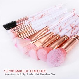 DUAIU Juego de Brochas de Maquillaje 16Pcs Pinceles de Maquillaje de Mármol Fundación Sombra de Ojos Corrector de Cejas Rubor de Cejas Juego de Brochas de Máscara Facial Con Caja de Regalo Herramienta