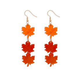 Agriajun Thanksgiving Gold Fall Maple Leaf Acrylic Dangle Earrings for Women, Trendy Autumn Orange Three Leaves Lightweight Drop Earings Party Holiday Accessories Jewelry Gift