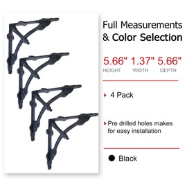 NACH Half Round Wall Mount Black Shelf Brackets w/Support Arm, Decorative Shelf Brackets for Wood Shelves, Small Shelf Brackets, Metal Brackets, 4.8x1.2x4.8 inch, 4 Floating Shelf Brackets, JS-90-065S