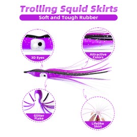 BLUEWING Trolling Squid Skirt 1pc Octopus Squid Skirts Squid Lure for Freshwater and Saltwater Fishing, Size 8in