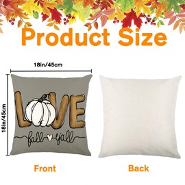 Heirloom Haven Fall Pumpkin Throw Pillow Covers 18x18 Set of 4, Maple Leaves Love Autumn Thanksgiving Harvest Decorative Pillows Outdoor Farmhouse Seasonal Cushion Case for Home Sofa Couch Decor