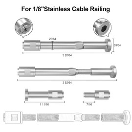 BLIKA Upgraded 10 Pair Swageless Cable Fittings for 1/8" Deck Cable Railing, No Crimping Tool, T316 Stainless Steel, Swageless Cable Railing Tensioner Kit for Wood/Metal Posts, Cable Railing Hardware