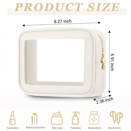 Abbylike 3 Pcs Clear Makeup Bags Travel Cosmetic Organizer Case Nylon Toiletry Bag with Zipper PVC Transparent Makeup Pouch Portable Storage Car Essentials for Women Gifts(Cream White)