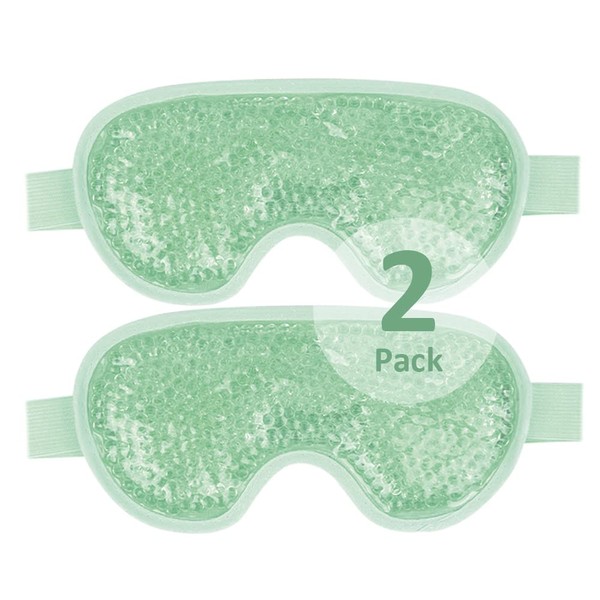 NEWGO Cooling Eye Mask for Puffy Eyes, Reusable Hot Cold Therapy Gel Cold Eye Mask for Migraine, Headache, Dark Circles, Dry Eyes, Swollen Eyes, Sinus Pain, Green-2PCS