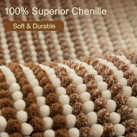 BSICPRO Bathroom Rugs, Bath Mat Rug for Bathroom Non Slip Water Absorbent Chenille Bathroom Mat Soft Shaggy Luxury Bathroom Floor Mats Machine Washable (Coconut Brown and Cream)